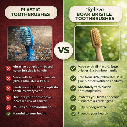 RELEVA Boar Bristle & Bamboo Toothbrush (4 Pack)